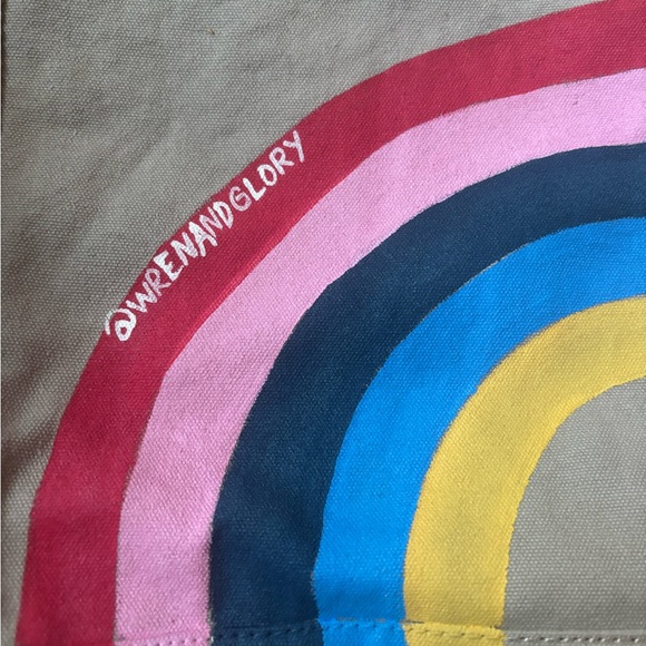 Wren & Glory Hand Painted Canvas Duffle Bag by Alternative with Rainbow Design - Picture 2 of 8